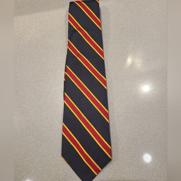 Brooks Brothers Silk  Black Tie with Red and Yellow Stripes - Picture 1 of 3